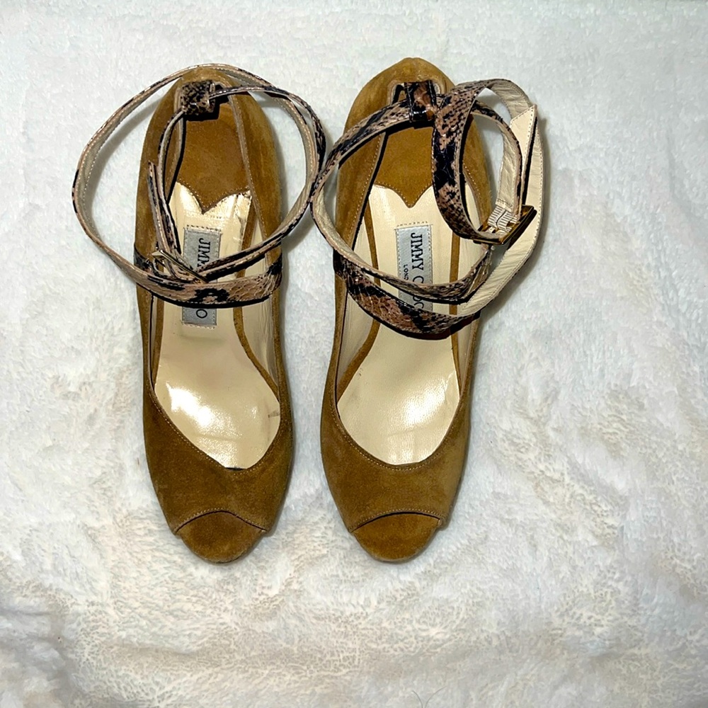 Jimmy Choo Animal Print and Suede Platform Pumps Size 39.5 / 9